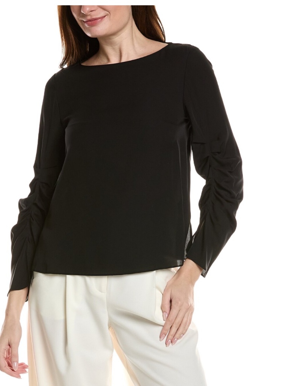 Lafayette 148 New York Ruched Slit Blouse Large